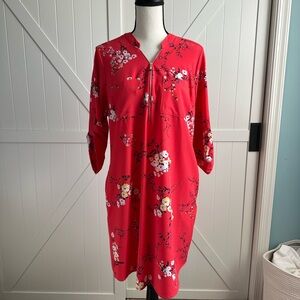New York & Company Floral Zip Front Dress Size M Red Pockets NWT